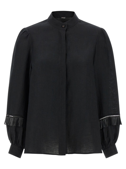 Blouse by Kiton for women in linen black presents a discerning silhouette, showcasing a sophisticated mandarin neckline and for a truly discerning finish.