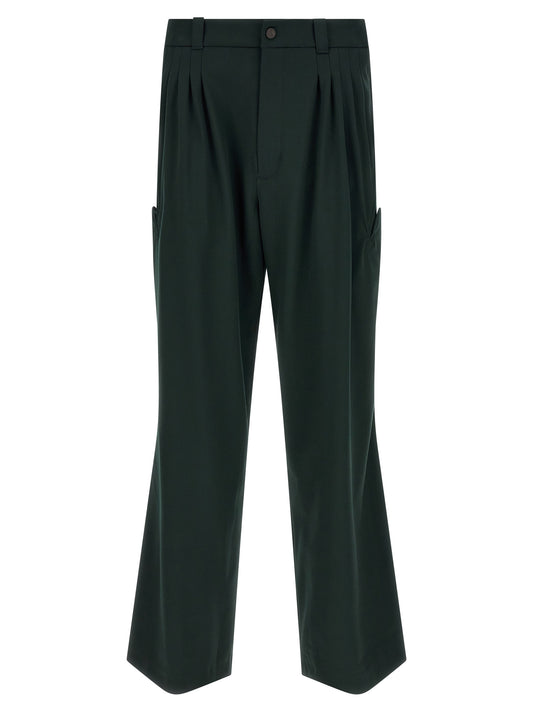 Kiko Kostadinov Men's Straight Leg Wide Virgin Wool Trousers - Bicolour Green