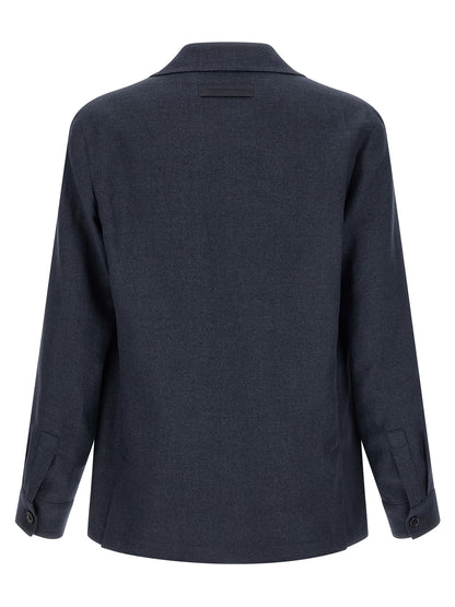 ZEGNA Blue Linen Full-Length Jacket