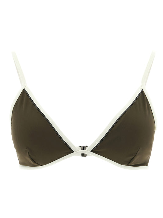 Swimwear Top by Brunello Cucinelli for women in stretch polyamide bicolour, green & signature showcases a contemporary silhouette, artfully capturing the essence of the contemporary Monile Women's Stretch Polyamide Swimwear Top design for a sophisticated look.