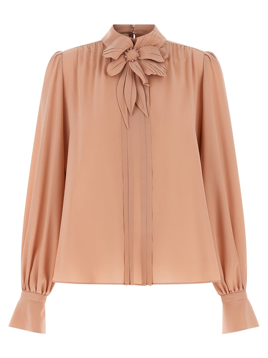 Blouse by Valentino Garavani for women in silk multicolor, pink & floral showcases a sleek silhouette, elegantly detailed with a sleek high-neck neckline and for a sleek finish.