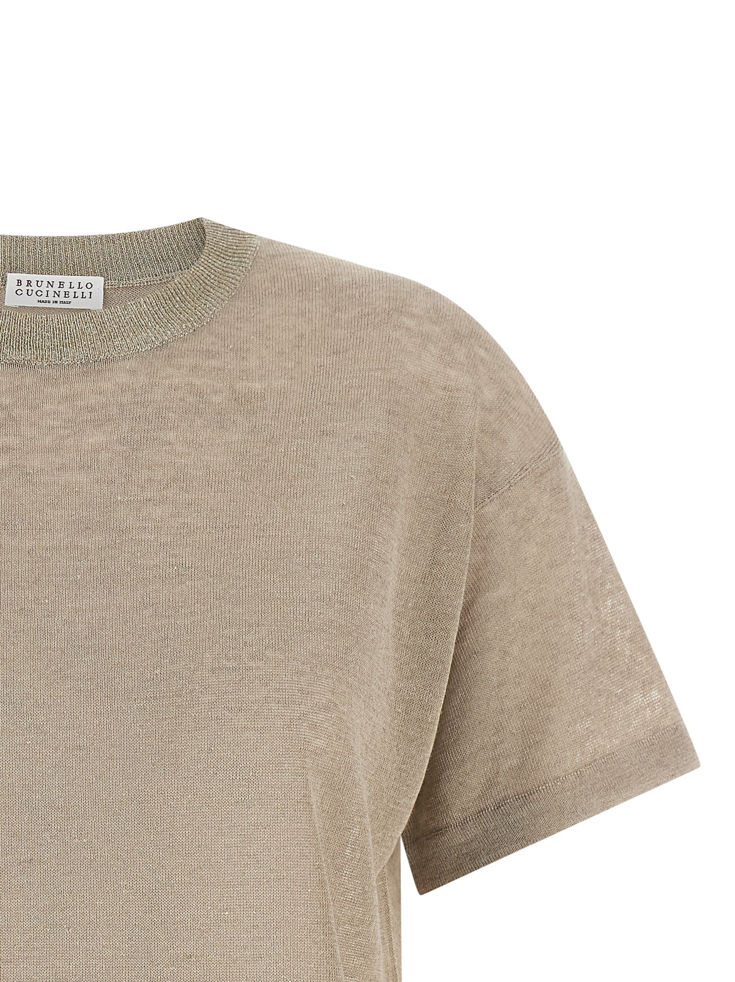 Cardigan by Brunello Cucinelli for women in linen polyamide & viscose beige, transparent & signature showcases a captivating silhouette, artfully detailed with a captivating and for a truly sophisticated captivating look.