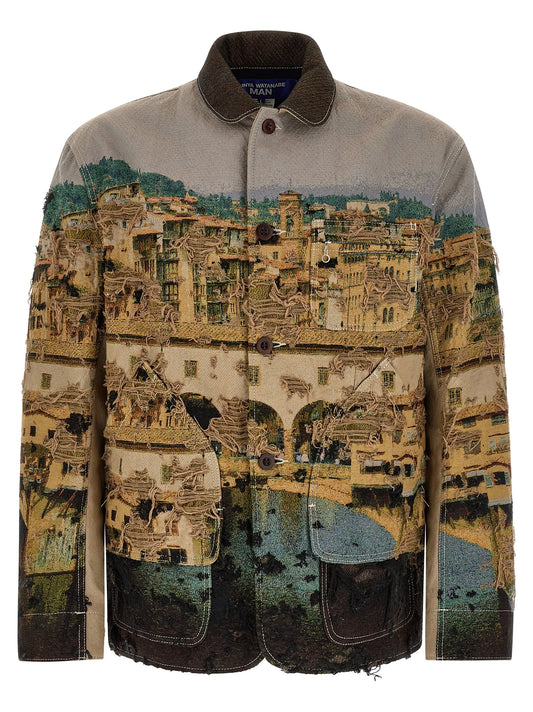 Junya Watanabe Japanese Men's Nylon Cotton Polyester Jacket - Multicolor Patterned Jacquard