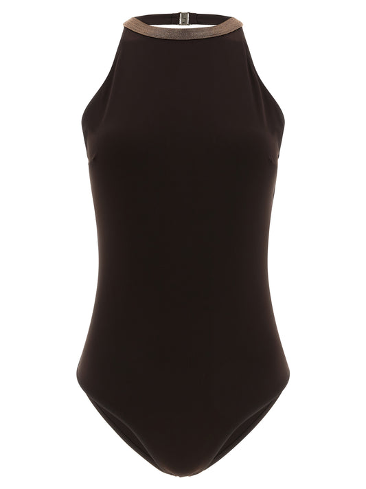 Brunello Cucinelli Brown Polyamide One-Piece Swimsuit