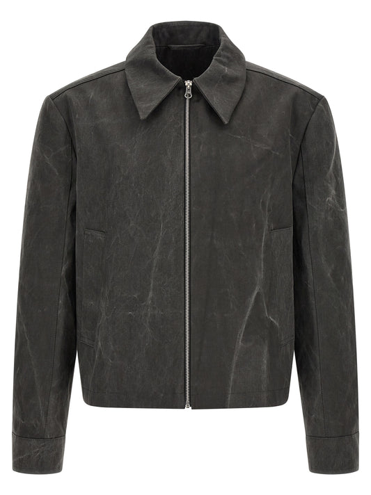 Overcoat by SÉFR for men in cotton gray features an voluminous silhouette, showcasing distinct pockets and a voluminous shirt-collar neckline for a truly voluminous aesthetic.