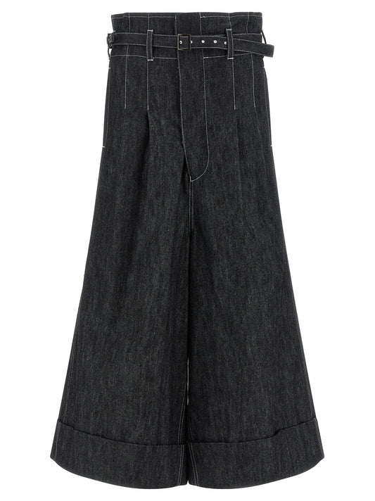 Denim Shorts by Junya Watanabe for women in denim cotton black presents a contemporary silhouette, featuring a contemporary flared & wide and short with a contemporary high rise for a sophisticated summer look.