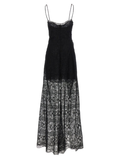 Dress by Ermanno Scervino for women in polyamide polyester & lace black features an sultry silhouette defined by a split square neckline and , falling to an sultry long for a sultry look.
