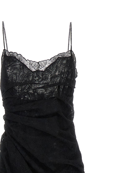 Dress by Ermanno Scervino for women in polyamide polyester & lace black features an eye catching silhouette with a sophisticated split square neckline, elegant , and a refined long for a eye catching aesthetic.