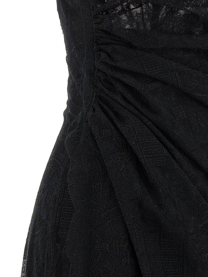 Dress by Ermanno Scervino for women in polyamide polyester & lace black features a dramatic silhouette, showcasing an elegant and that flows into a dramatic long.
