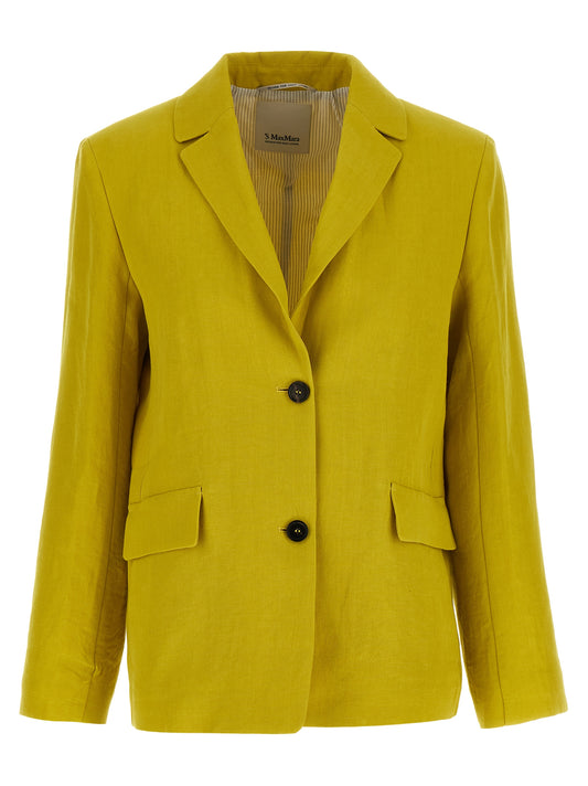 This Blazer by S Max Mara for women in linen & canvas bicolour, horn & yellow presents a tailored silhouette, meticulously tailored with a tailored and distinctive for a tailored finish.