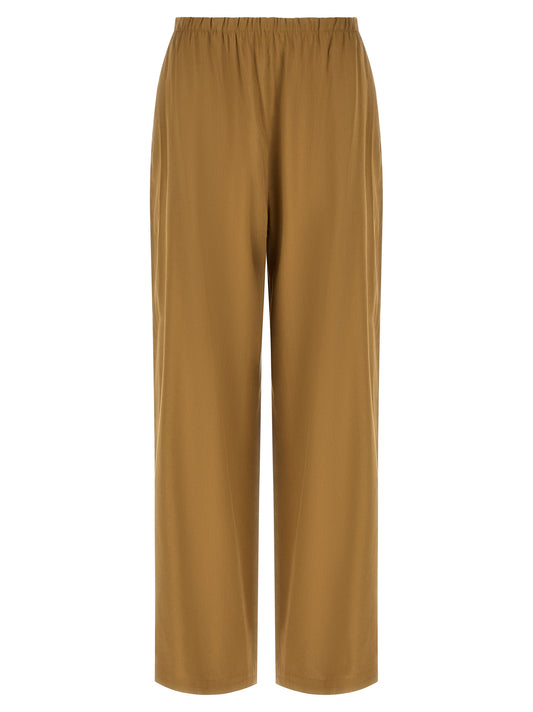 Trousers by Max Mara for women in linen & viscose beige features a artisanal silhouette, showcasing a sophisticated straight-leg & wide with a long and for a artisanal finish.