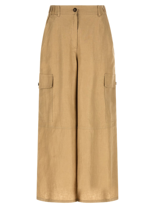 Cargo Pants by Max Mara for women in linen beige features an urban chic wide with a and long, creating a urban chic aesthetic for "Moon Behind the Hill".