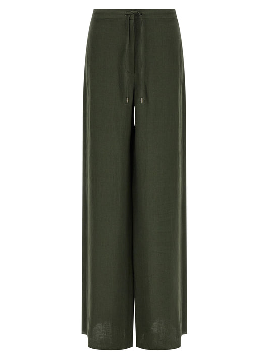 Max Mara Women's Straight Leg Wide Linen Trousers - Bicolour Green