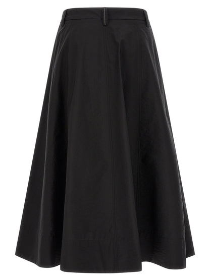 Brunello Cucinelli Black Cotton Midi Skirt