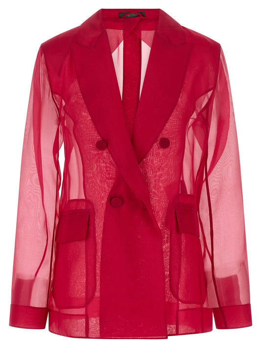 Blazer by Max Mara for women in silk fuchsia & transparent showcases a polished silhouette, highlighted by a refined split neckline and polished for a sophisticated finish.