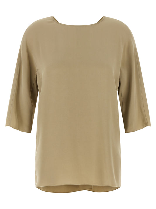 Blouse by Max Mara for women in silk crepe beige presents a discerning silhouette, showcasing a sophisticated crew neckline and for a truly discerning finish.