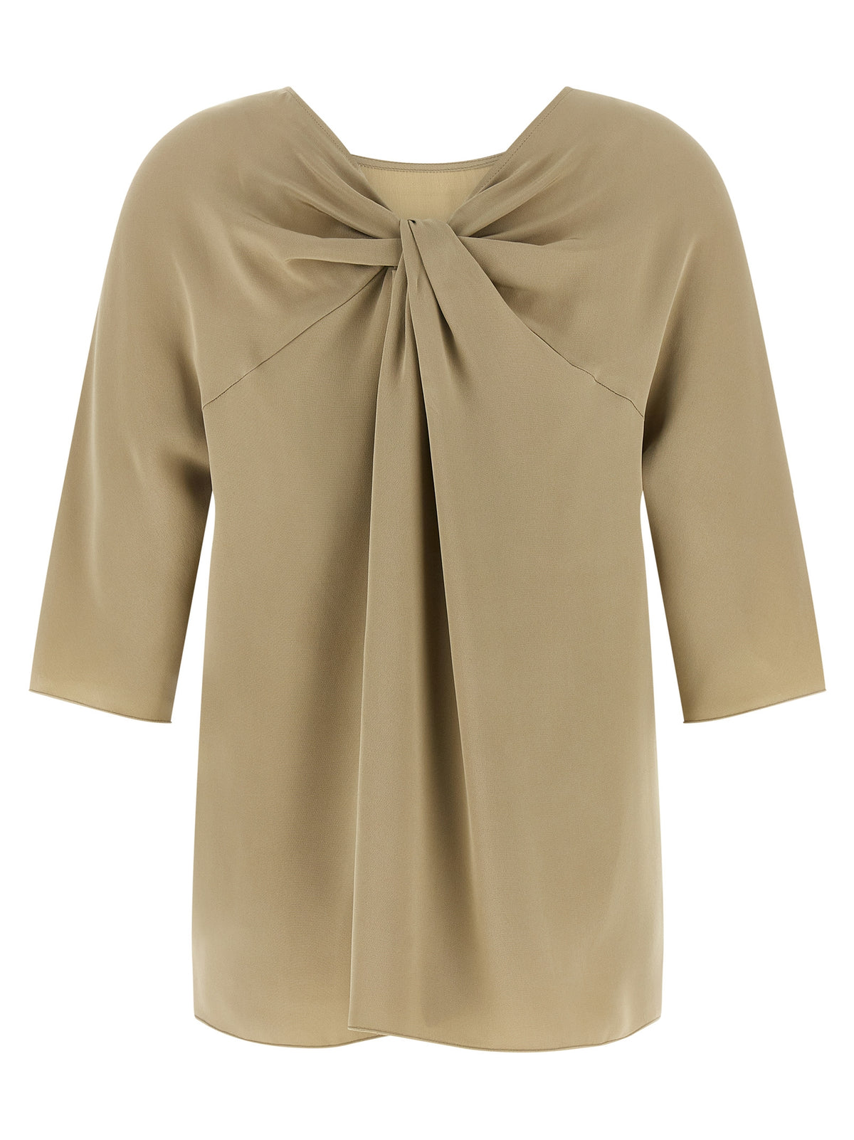 Blouse by Max Mara for women in silk crepe beige features an architectural silhouette with a refined and elegant crew neckline for a architectural look.