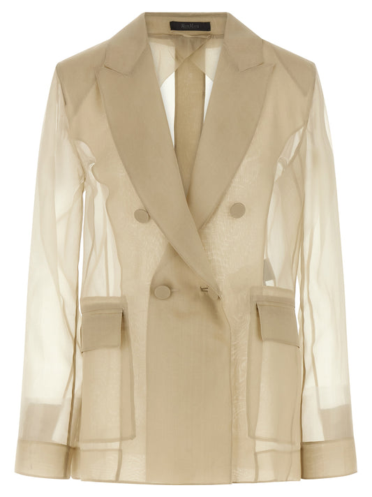 Blazer by Max Mara for women in silk beige & transparent features an stylish silhouette, showcasing a sophisticated split neckline and stylish for a truly stylish finish.