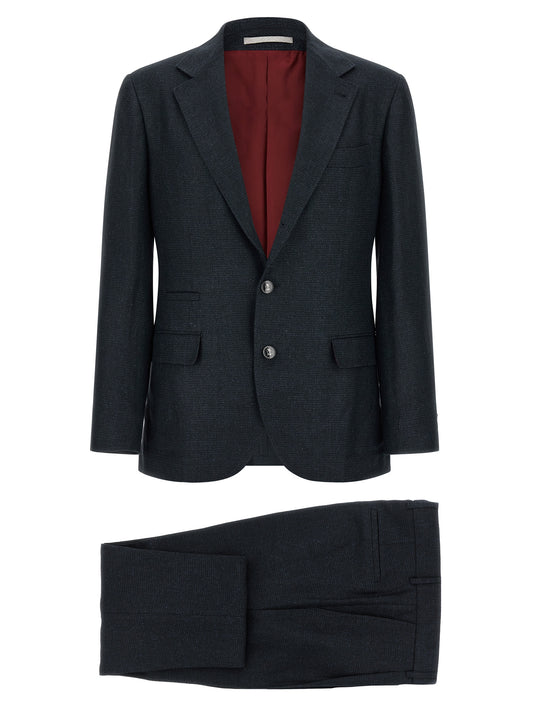 Pant Suit by Brunello Cucinelli for men in linen silk wool blue features a tailored silhouette, showcasing a sophisticated and tailored for a refined, professional look.