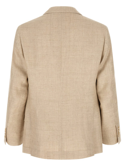Pant Suit by Brunello Cucinelli for men in linen silk wool beige & horn showcases an bespeak silhouette, artfully detailed with a sophisticated and an bespeak for a refined finish.