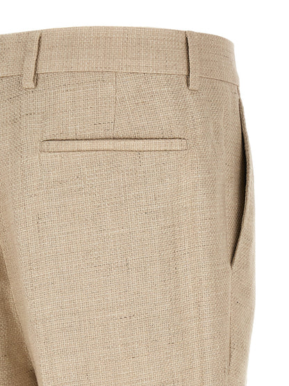 Pant Suit by Brunello Cucinelli for men in linen silk wool beige & horn presents a sharp silhouette, artfully finished with a sharp and a sophisticated for a truly sharp look.