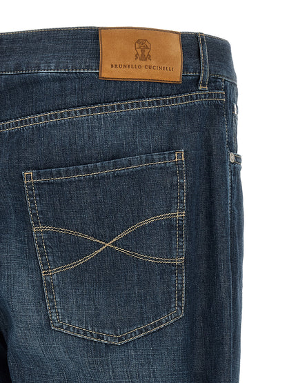 Brunello Cucinelli Blue Cotton Straight-Leg Jeans