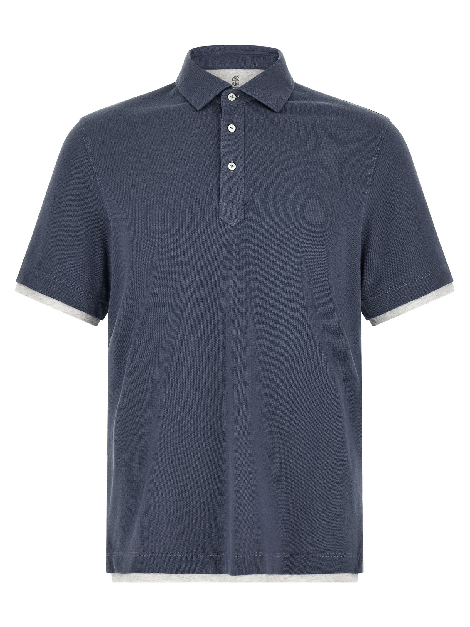 Polo Shirt by Brunello Cucinelli for men in cotton blue features a eye catching silhouette, showcasing a refined and short-sleeve for a eye catching finish.