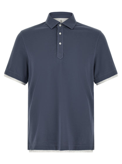 Polo Shirt by Brunello Cucinelli for men in cotton blue features a eye catching silhouette, showcasing a refined and short-sleeve for a eye catching finish.