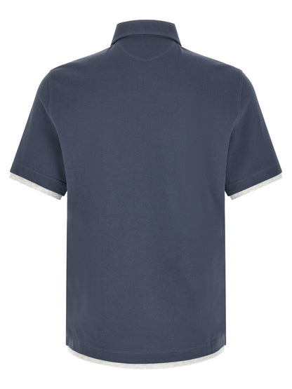 Polo Shirt by Brunello Cucinelli for men in cotton blue presents a distinguished silhouette, showcasing a sophisticated and distinguished for a truly distinguished finish.