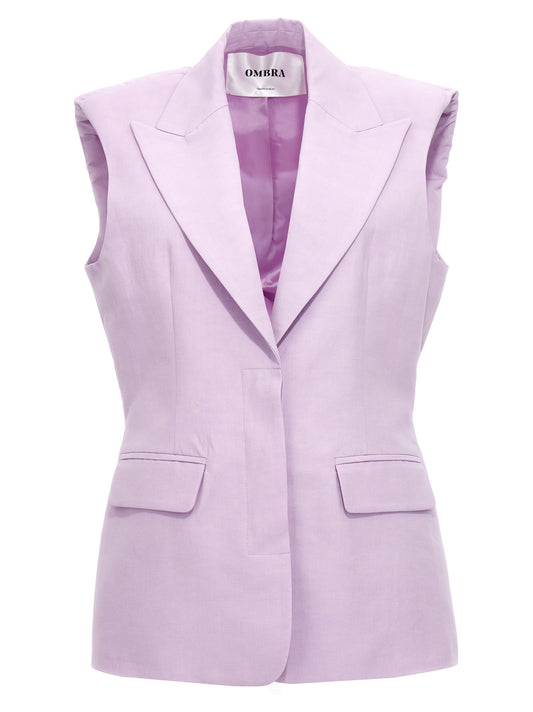 Blazer by OMBRA MILANO for women in linen & cotton purple presents a distinguished silhouette, detailed with a distinguished and distinctive for a truly sophisticated finish.