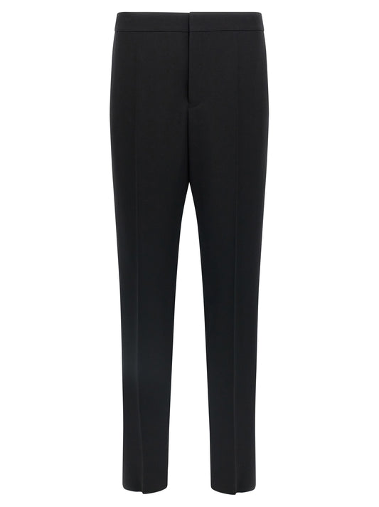 Trousers by Saint Laurent for men in wool black features a artisanal silhouette, showcasing a sophisticated with a long and for a artisanal finish.