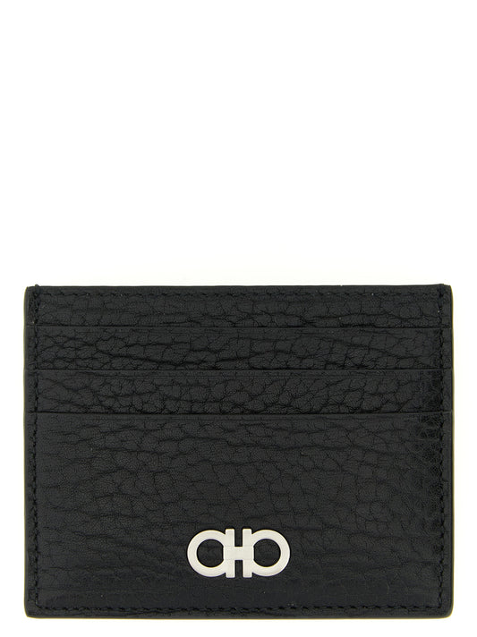 Cardholder Card Case by Ferragamo for men in bos taurus calf suede leather black features a polished Gancini Bos Taurus Calf Suede Leather Cardholder Card Case design with polished card-organization.