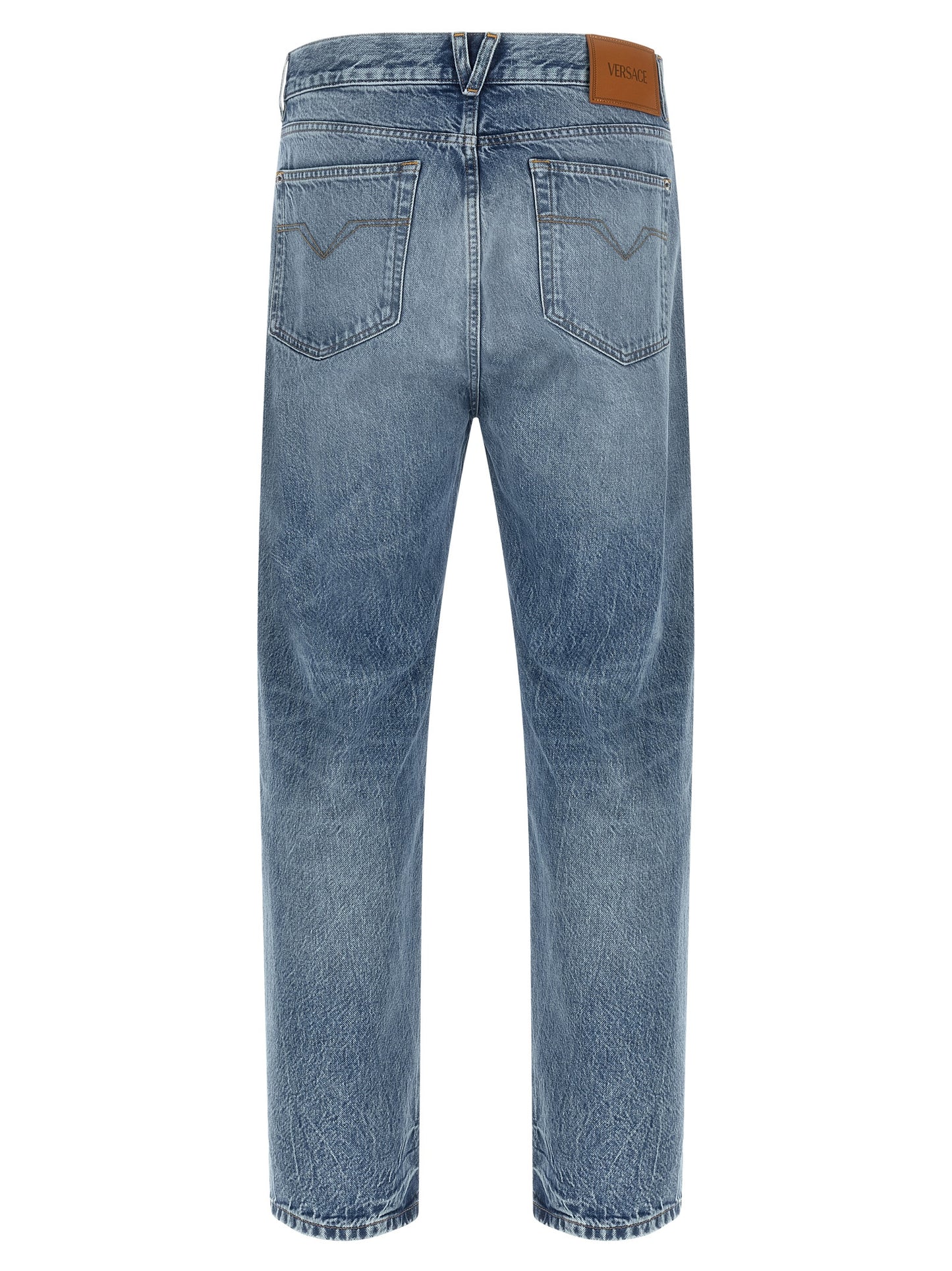 Jeans by Versace for men in denim cotton blue features an sophisticated and straight-leg with a precise long, creating a sophisticated and sophisticated silhouette.