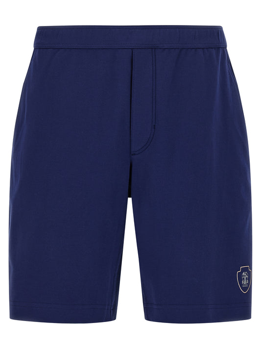 Bermuda Shorts by Brunello Cucinelli for men in cotton blue features an tailored silhouette, showcasing a tailored with a short and for a sophisticated look.