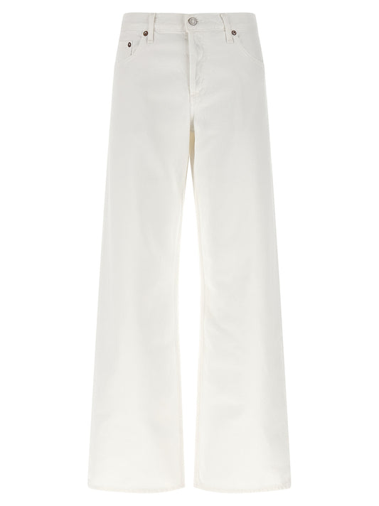 Jeans by Agolde for women in denim cotton marshmallow & white features an refined tailoring silhouette, showcasing a premium straight-leg & wide with a low rise and long cut for a refined tailoring look.