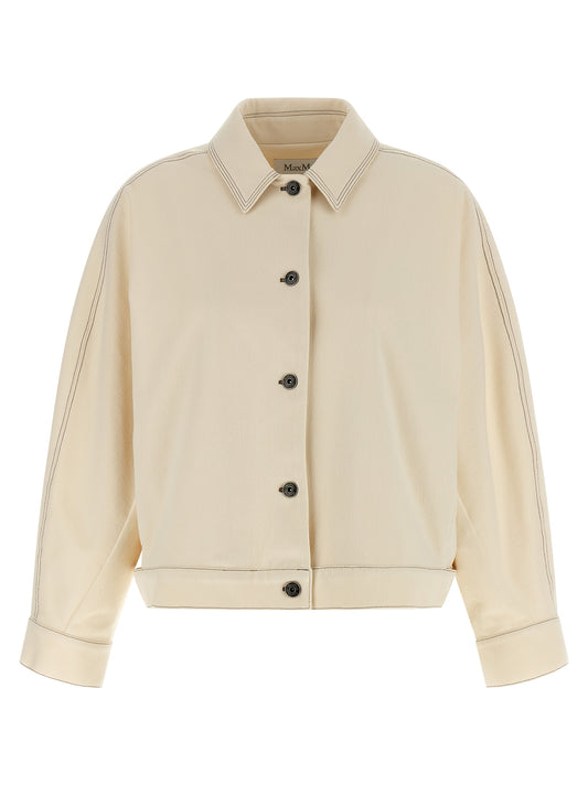 Jacket by Max Mara for women in stretch denim cotton polyester beige features a smart silhouette, perfectly accentuated by its unique shirt-collar neckline and functional pockets for a smart finish.