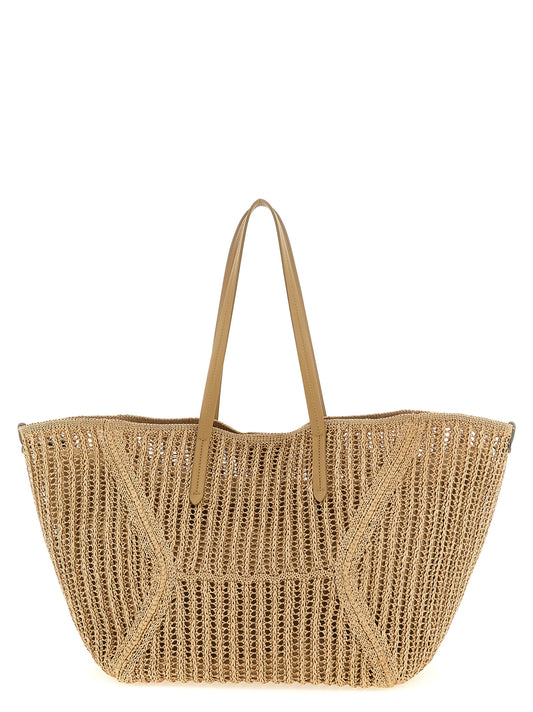Large Shoulder Clutch Bag by Brunello Cucinelli for women in raffia polyamide patent leather beige & signature features a enviable silhouette, showcasing a secure zipper & magnetic, ample , and enviable shoulder-strap & handle for a enviable finish.