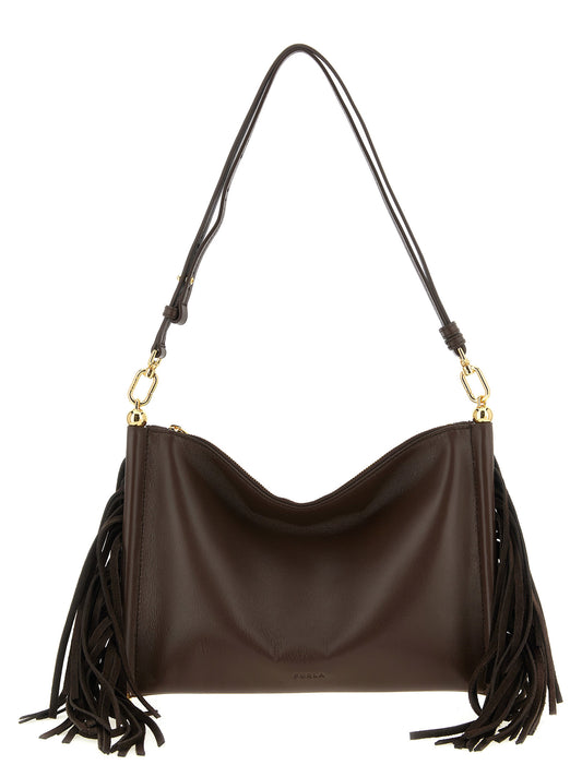 Mini Shoulder Bag by Furla for women in pu leather brown showcases a statuesque silhouette, artfully detailed with a secure zipper, organized , and versatile shoulder-strap & adjustable-strap for a statuesque look.