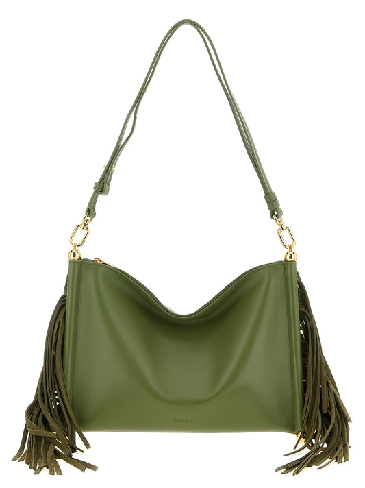Mini Shoulder Bag by Furla for women in pu leather bicolour & green features a stately silhouette, showcasing a secure zipper, ample , and stately shoulder-strap & adjustable-strap for a stately finish.