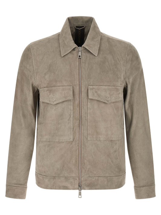 GIORGIO BRATO Gray Lamb Leather Leather Jacket