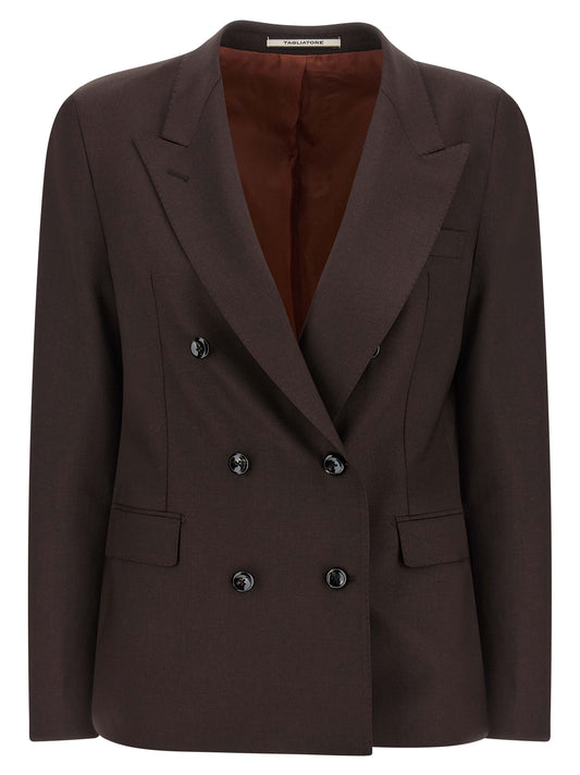 Blazer by Tagliatore for women in cupro & virgin wool brown features an stylish silhouette, showcasing a sophisticated split neckline and stylish for a truly stylish finish.