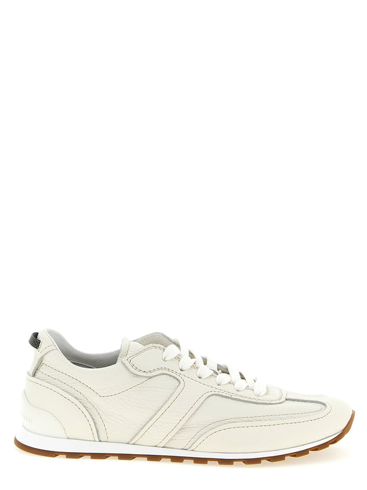 Athletic Sneakers by Brunello Cucinelli for women in deerskin & goatskin leather white features an exquisite silhouette, showcasing the premium athletic style of the Monile Women's Athletic Deerskin & Goatskin Leather Sneakers with an exquisite finish.