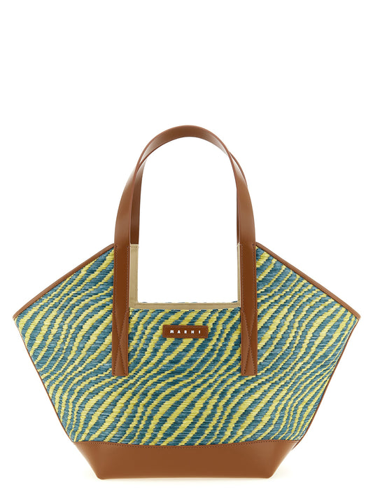 Tote Bag by Marni for women in faux patent leather bicolour & green features an jet-setting Waves Faux Patent Leather Tote Bag design with a secure , jet-setting , and versatile handle for a jet-setting look.