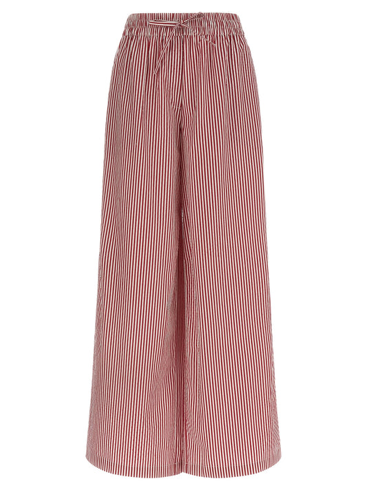 Trousers by P.A.R.O.S.H. for women in cotton & rhinestone multicolor, red & striped features a artisanal silhouette, showcasing a sophisticated straight-leg & wide with a long and for a artisanal finish.