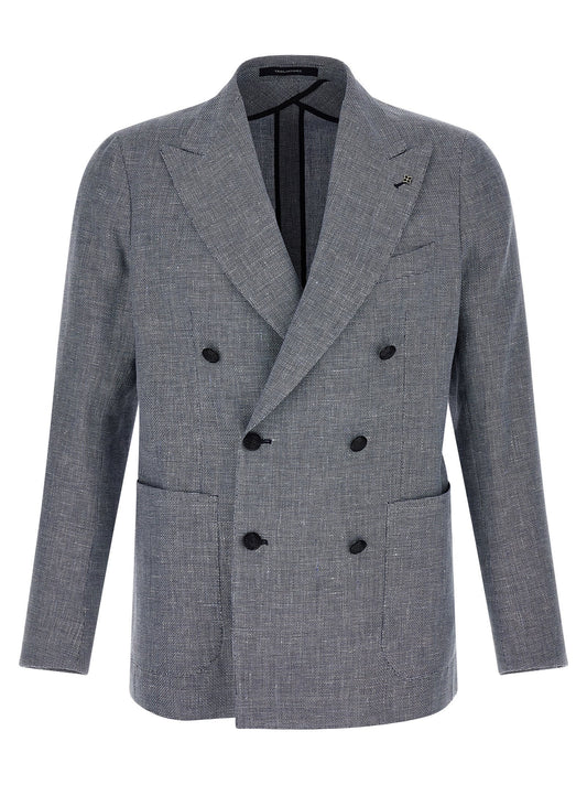 Blazer by Tagliatore for men in cotton & linen blue features an stylish silhouette, showcasing a sophisticated and stylish for a truly stylish finish.