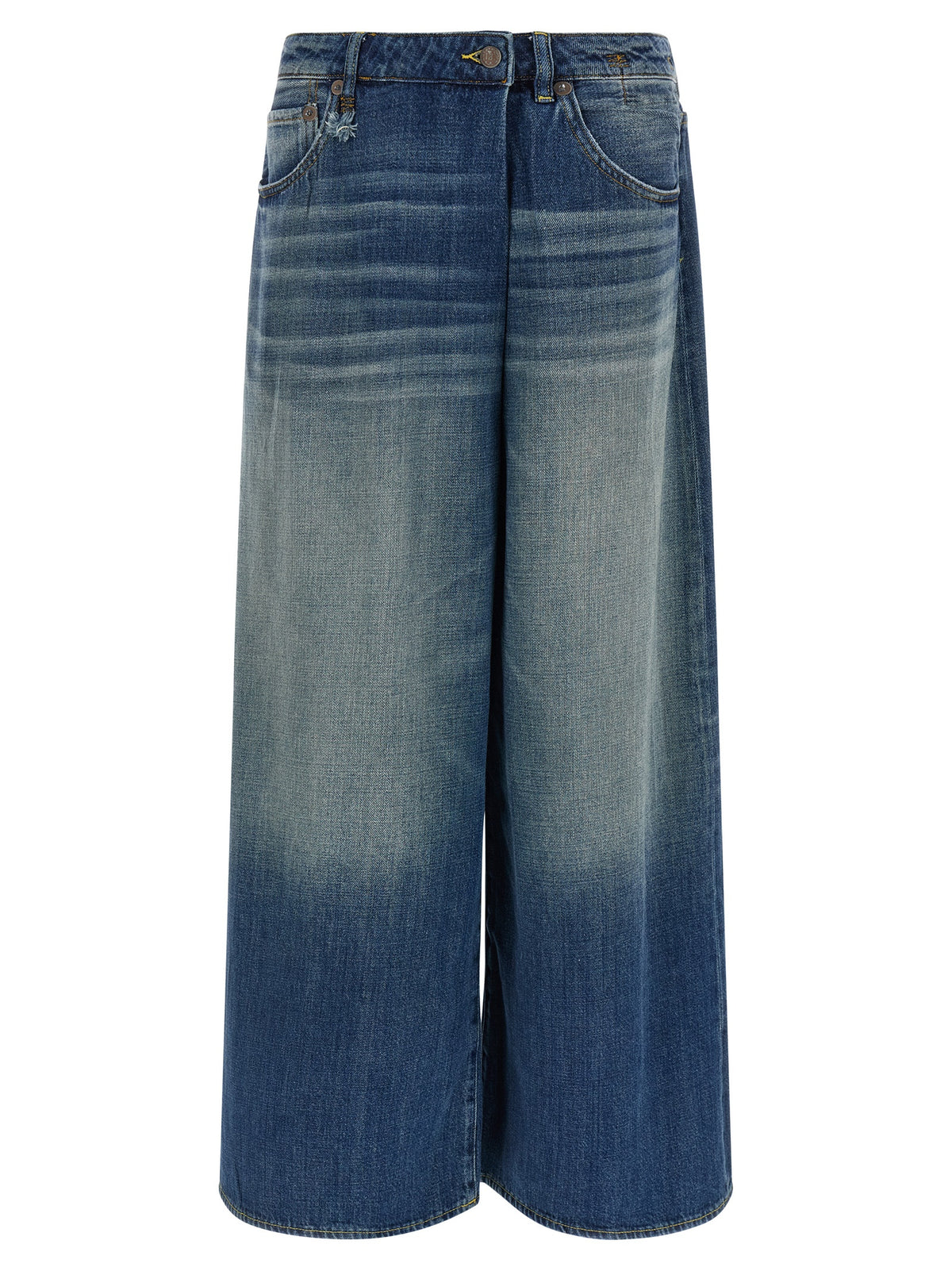 Jeans by R13 for women in denim cotton blue & signature features a polished silhouette with a polished wide & oversized, reaching a polished long and finished with a polished .