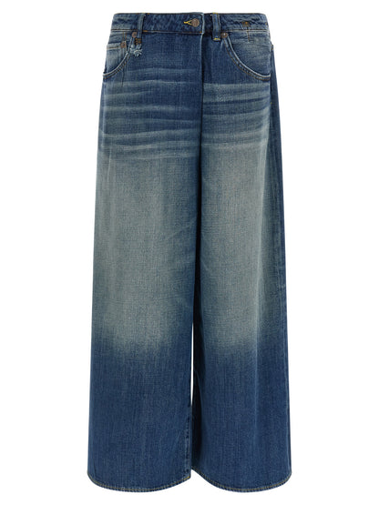 Jeans by R13 for women in denim cotton blue & signature features a polished silhouette with a polished wide & oversized, reaching a polished long and finished with a polished .