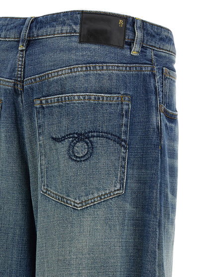 Jeans by R13 for women in denim cotton blue & signature presents a refined pantology silhouette, artfully defined by a refined pantology wide & oversized, long, and a sophisticated .