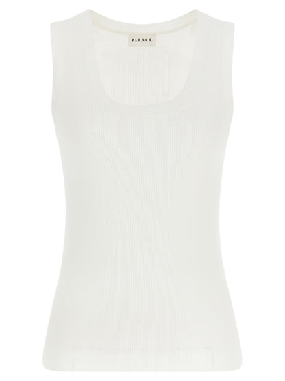 P.A.R.O.S.H. White Cotton Sleeveles T-Shirt