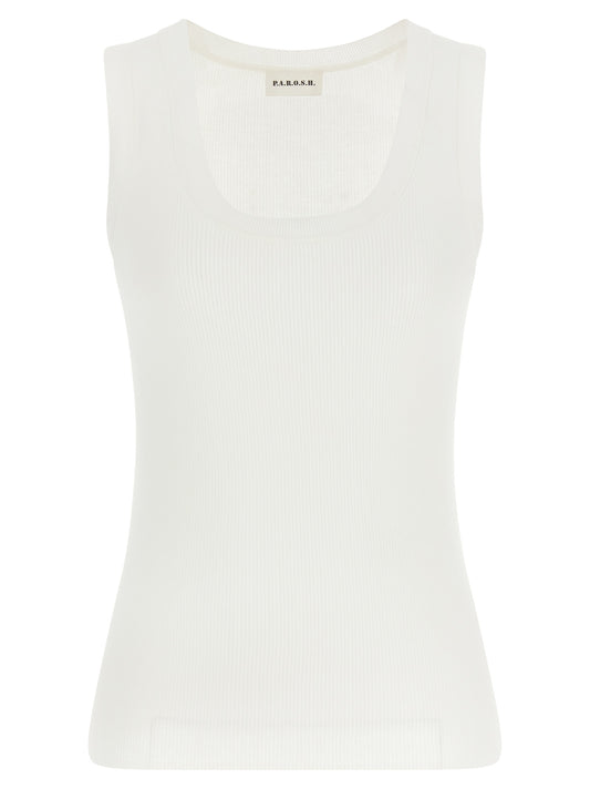 P.A.R.O.S.H. White Cotton Sleeveles T-Shirt
